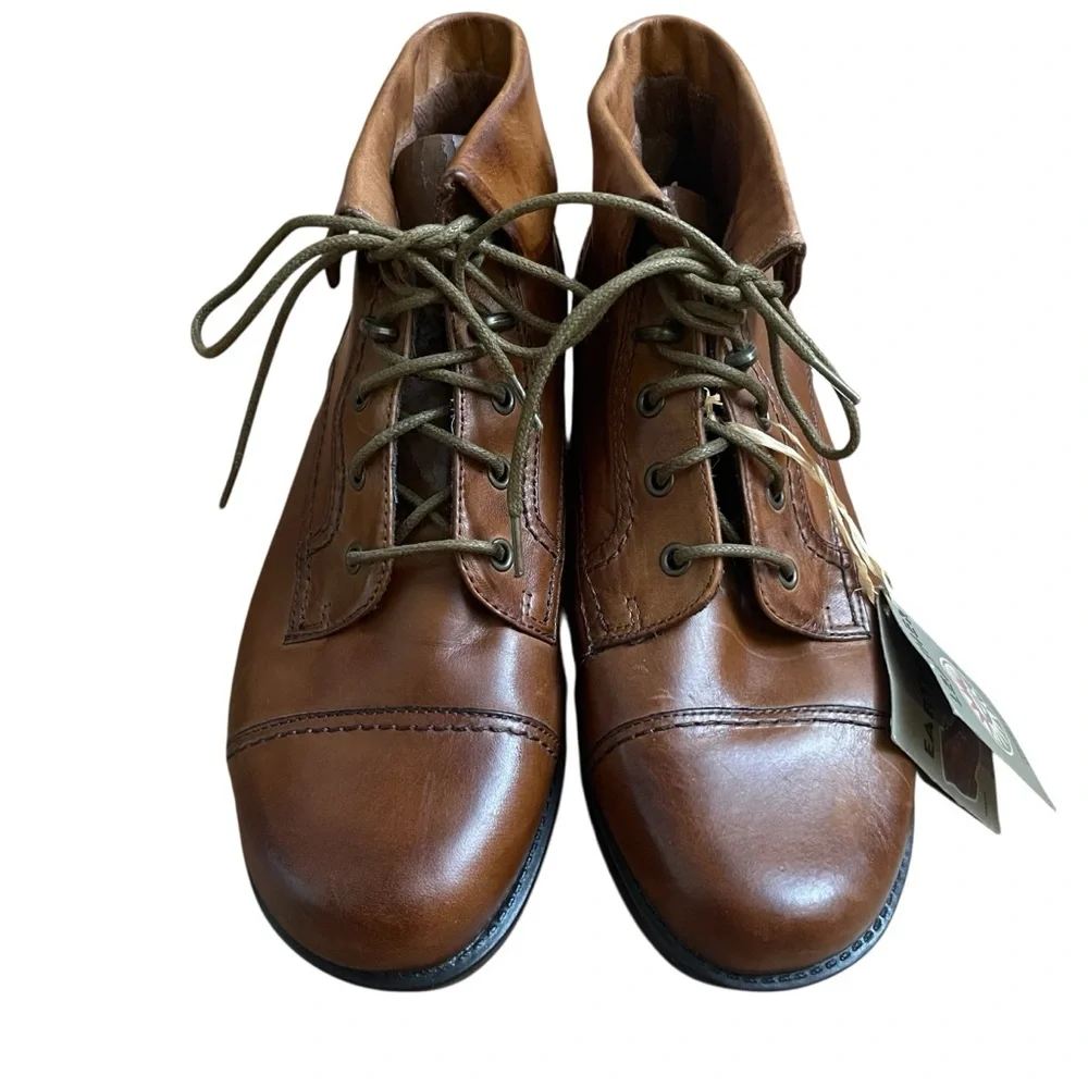 Earth Spirit Yasmin Brown Leather Ankle Boots Cap Toe Lace Up Comfort Booties 8 - Picture 2 of 11
